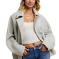 Cropped Light Grey Wool-Blend Coat With Wide Sleeves And Buttons