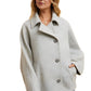 Cropped Light Grey Wool-Blend Coat With Wide Sleeves And Buttons