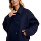 Cropped Navy Wool-Blend Coat With Classic Collar And Buttons