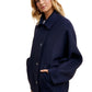 Cropped Navy Wool-Blend Coat With Classic Collar And Buttons