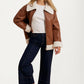 Faux Shearling Trim Moto Jacket with Zip Front Closure