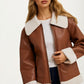 Faux Shearling Trim Moto Jacket with Zip Front Closure