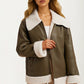 Faux Shearling Trim Moto Jacket with Zip Front Closure