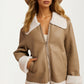Faux Shearling Trim Moto Jacket with Zip Front Closure