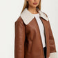 Faux Shearling Trim Moto Jacket with Zip Front Closure