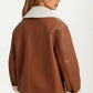 Faux Shearling Trim Moto Jacket with Zip Front Closure