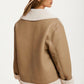 Faux Shearling Trim Moto Jacket with Zip Front Closure