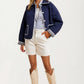 Quilted Button-Up Jacket with Contrast Trim and Pockets