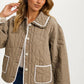 Quilted Button-Up Jacket with Contrast Trim and Pockets