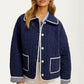 Quilted Button-Up Jacket with Contrast Trim and Pockets