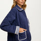 Quilted Button-Up Jacket with Contrast Trim and Pockets