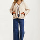 Button Front Fleece Jacket with Contrast Trim and Pockets