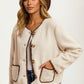 Button Front Fleece Jacket with Contrast Trim and Pockets
