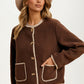 Button Front Fleece Jacket with Contrast Trim and Pockets