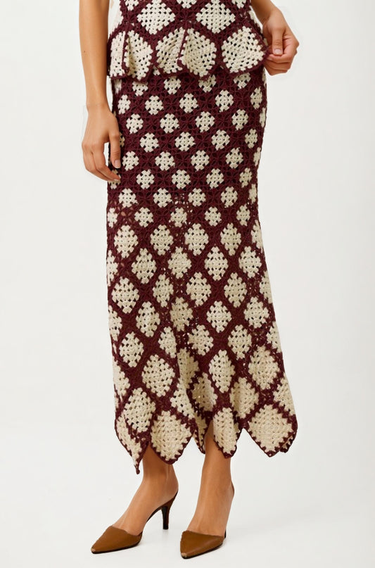 Crochet Diamond Pattern Midi Skirt with Scalloped Hem