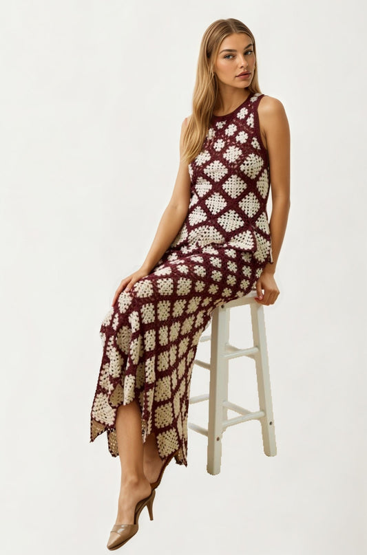 Crochet Diamond Pattern Midi Skirt with Scalloped Hem