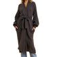 Longline Black Coat With Wide Sleeves And Tie-Waist Closure