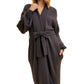 Longline Black Coat With Wide Sleeves And Tie-Waist Closure