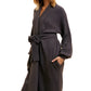 Longline Black Coat With Wide Sleeves And Tie-Waist Closure