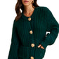 Deep Emerald Chunky Knit Cardigan with Oversized Gold Buttons