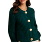 Deep Emerald Chunky Knit Cardigan with Oversized Gold Buttons