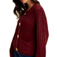 Chunky Wine Red Knit Cardigan with Gold Buttons and Front Pockets