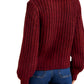 Chunky Wine Red Knit Cardigan with Gold Buttons and Front Pockets