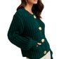 Deep Emerald Chunky Knit Cardigan with Oversized Gold Buttons