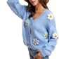 Button-Up Pastel Flower Embellished Cardigan