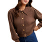 Classic Ribbed Button-Up Cardigan with Structured Collar