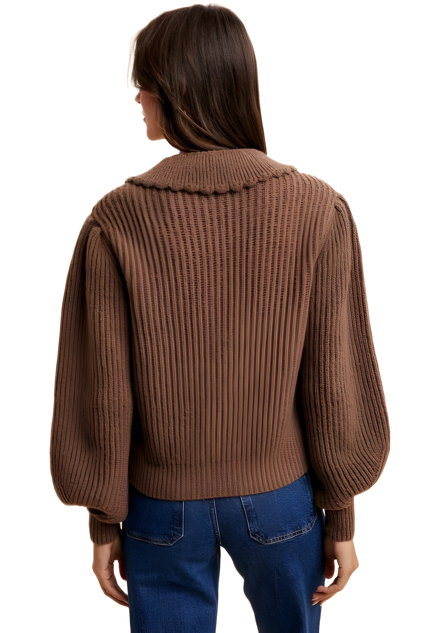 Classic Ribbed Button-Up Cardigan with Structured Collar