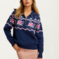 Half-Zip Sweater with Floral Fair Isle Pattern