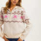 Half-Zip Sweater with Floral Fair Isle Pattern