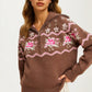 Half-Zip Sweater with Floral Fair Isle Pattern