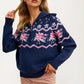 Half-Zip Sweater with Floral Fair Isle Pattern