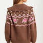 Half-Zip Sweater with Floral Fair Isle Pattern