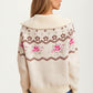 Half-Zip Sweater with Floral Fair Isle Pattern