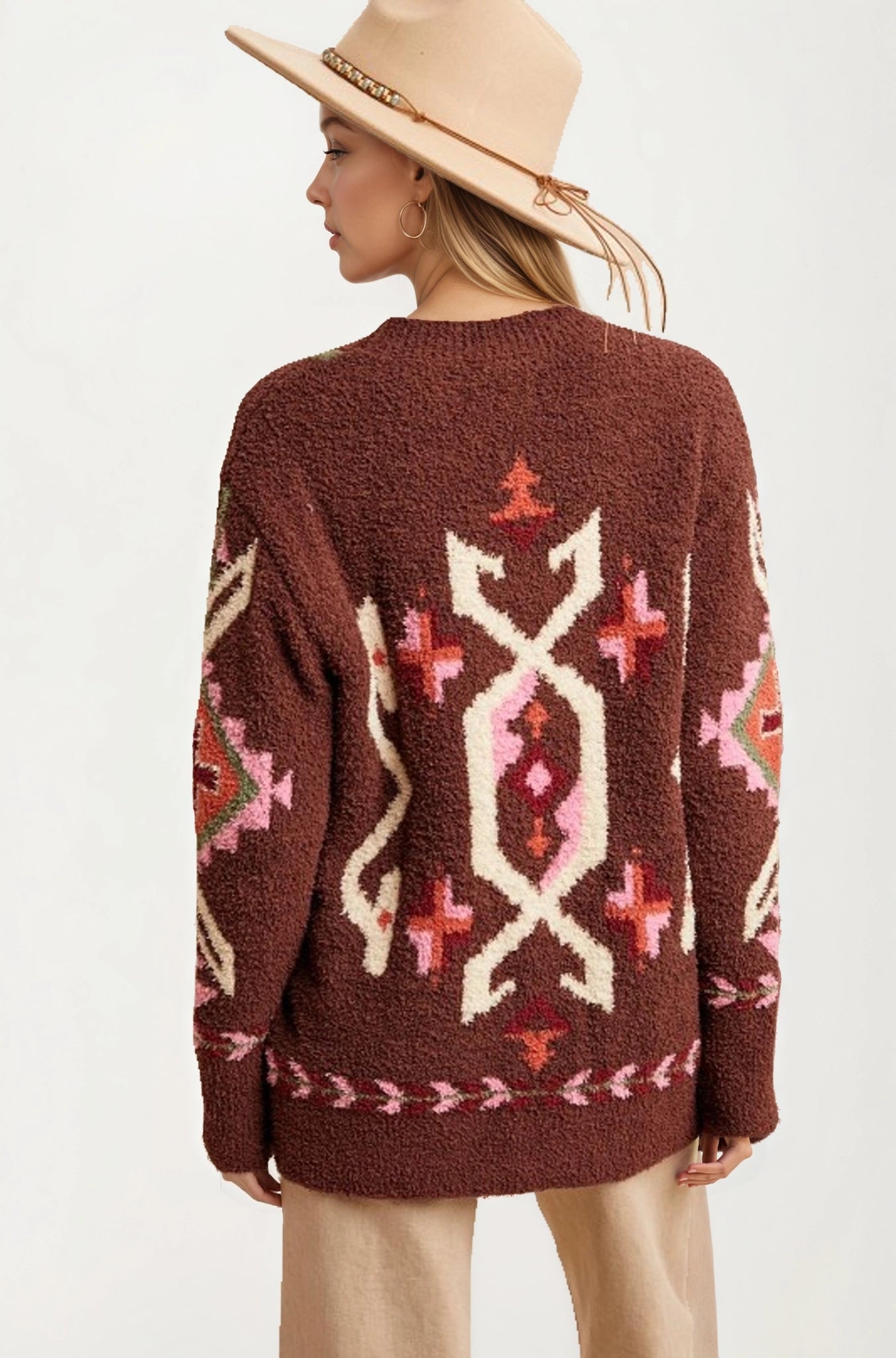 Oversized Geo Knit Cardigan with Pockets