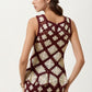 Sleeveless Crochet Peplum Top in Brown and Cream Pattern