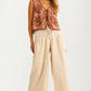 High Waist Wide-Leg Cropped Pants with Button Detail
