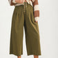 High Waist Wide-Leg Cropped Pants with Button Detail