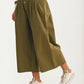 High Waist Wide-Leg Cropped Pants with Button Detail