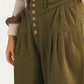 High Waist Wide-Leg Cropped Pants with Button Detail