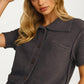 Short Sleeve Textured Knit Cardigan with Spread Collar