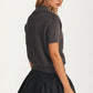 Short Sleeve Textured Knit Cardigan with Spread Collar
