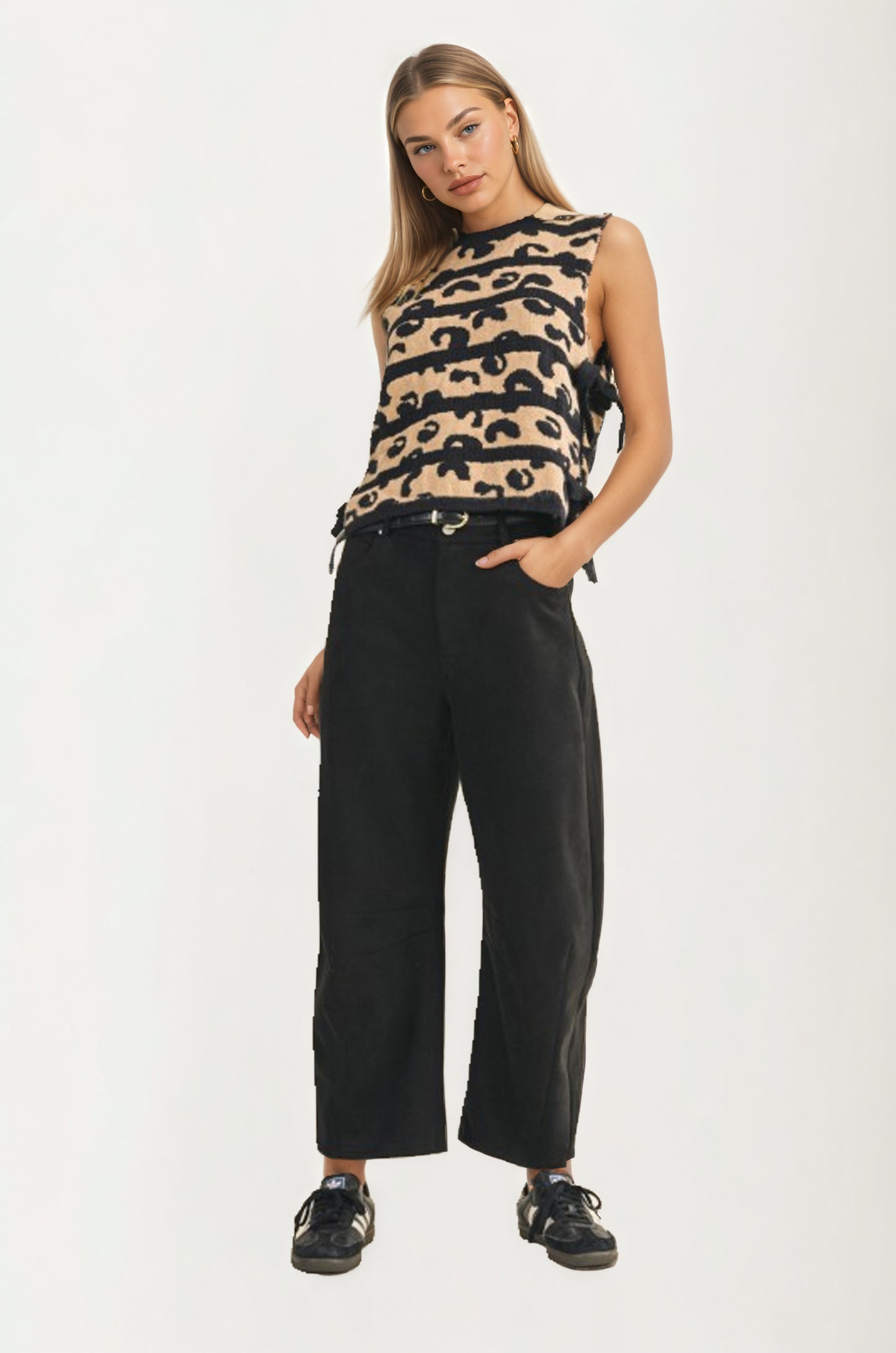 Sleeveless Sweater Vest with Side Tie Detailing
