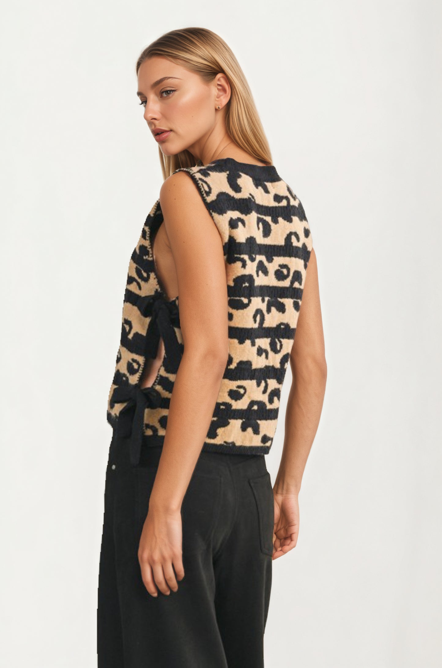 Sleeveless Sweater Vest with Side Tie Detailing