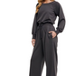 Charcoal Lounge Set Pullover Top Wide Leg Pants Drawstring Waist Soft Knit