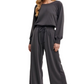 Charcoal Lounge Set Pullover Top Wide Leg Pants Drawstring Waist Soft Knit
