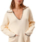 Ribbed Long Sleeve V-Neck Pullover With Contrast Trim